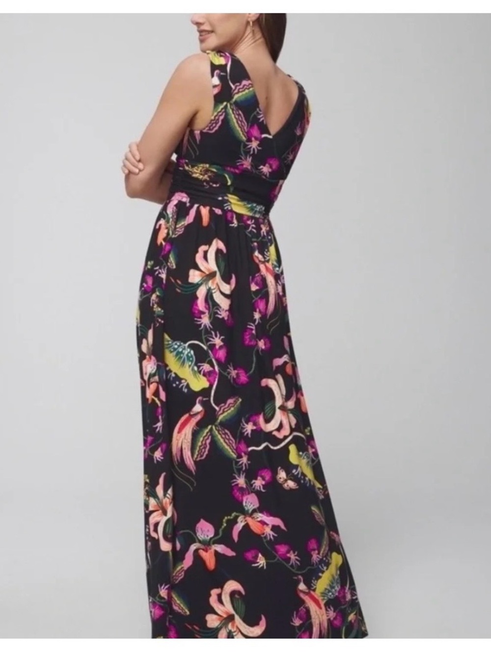 Soma Soft Jersey Sleeveless Maxi Dress XL Black Floral Tropical Resort Beach - Picture 4 of 11